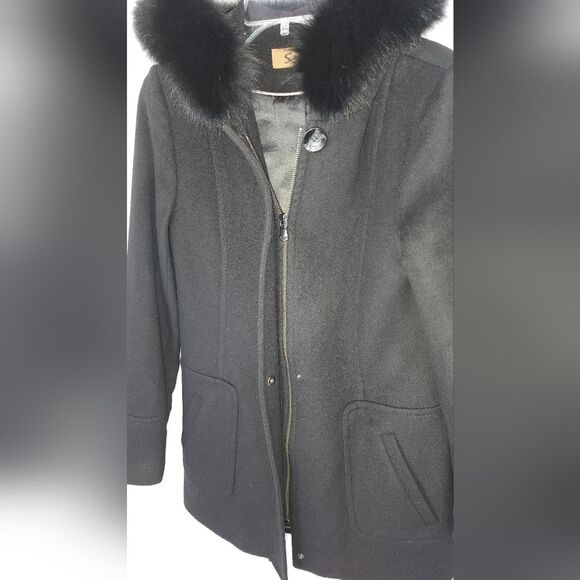 Sachi Collection women's lambs wool coat with fur trimmed hood size small - Picture 7 of 10